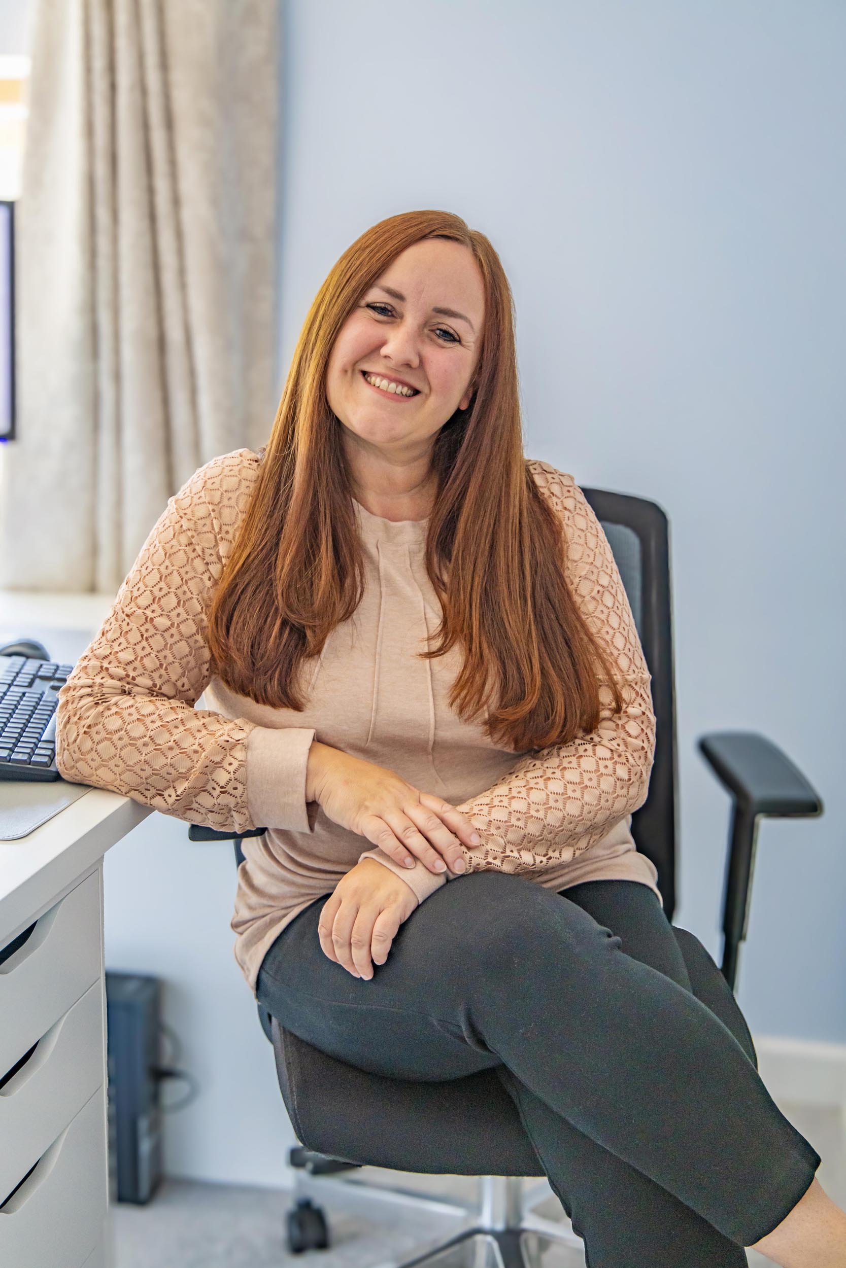 Ruth in office chair - RLT Nutrition Qualified Nutritional Therapist